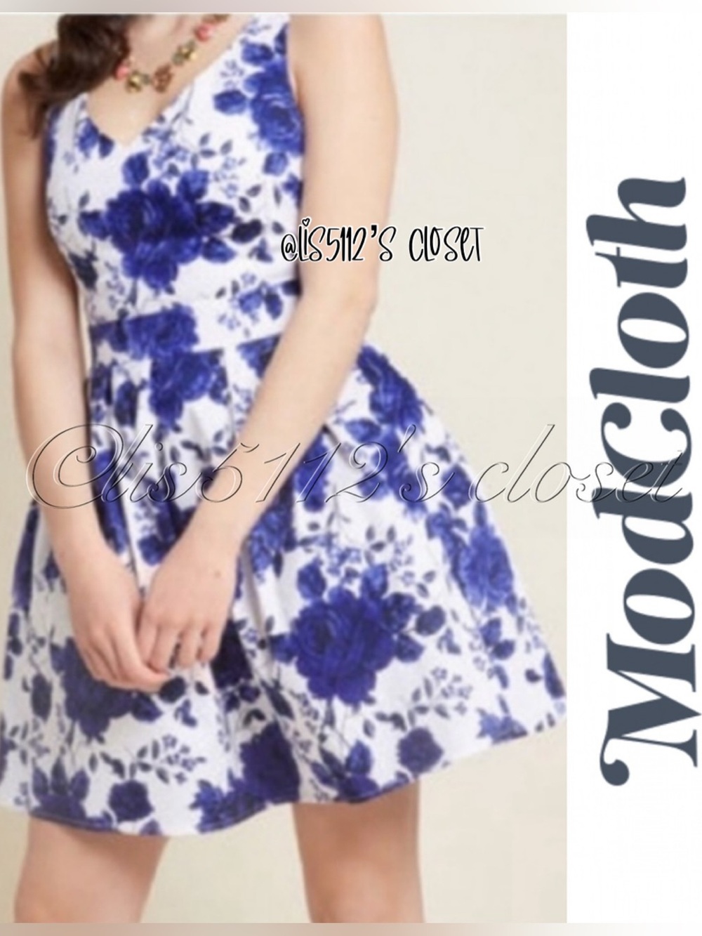 ModCloth x iXiA Royal Blue Roses Retro A-Line Tea Dress 4X — Hard to find!